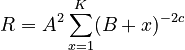  R = A^2 \sum_{x=1}^K (B+x)^{-2c}